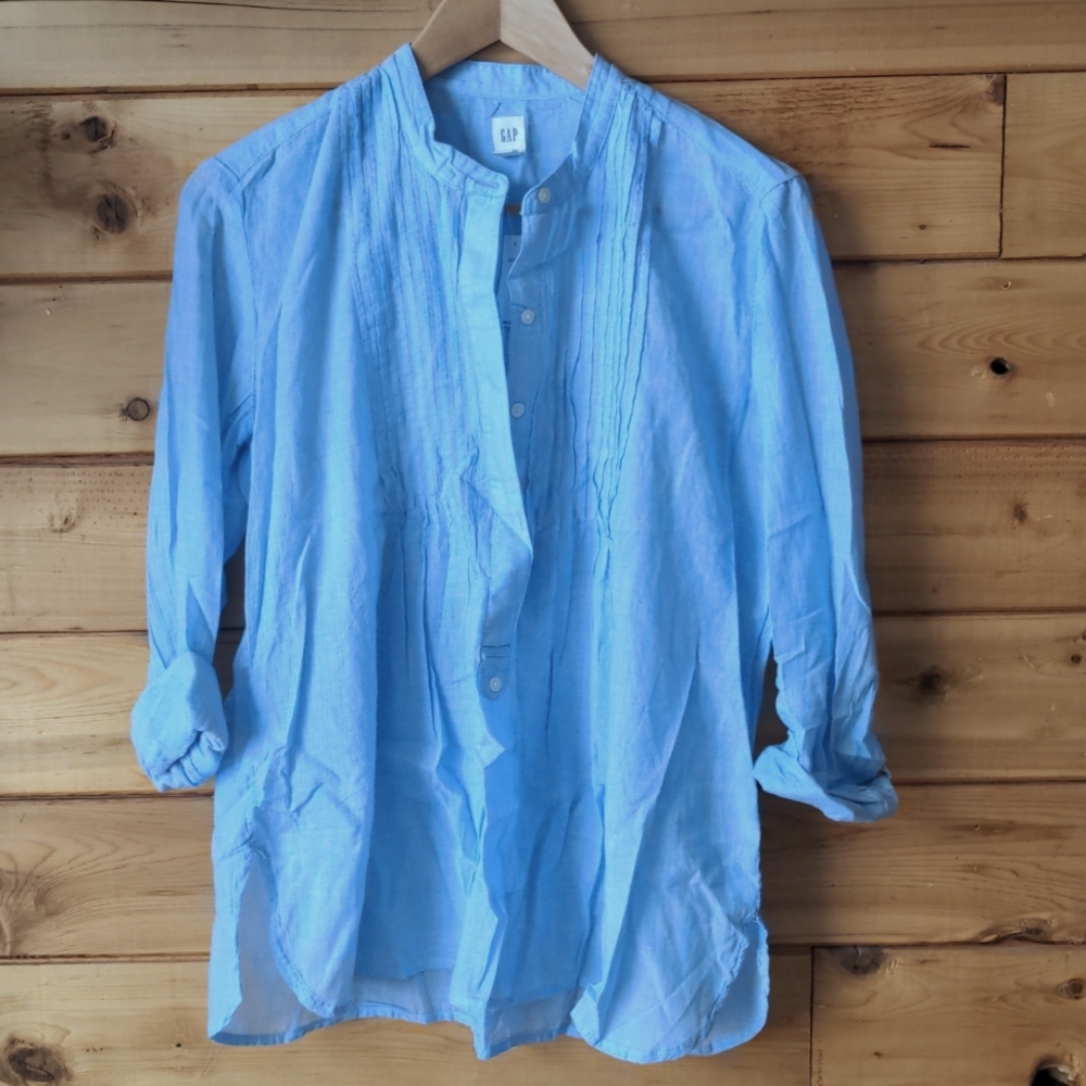 Gap Blouse cotton Pop-over Blue Cotton Top, large